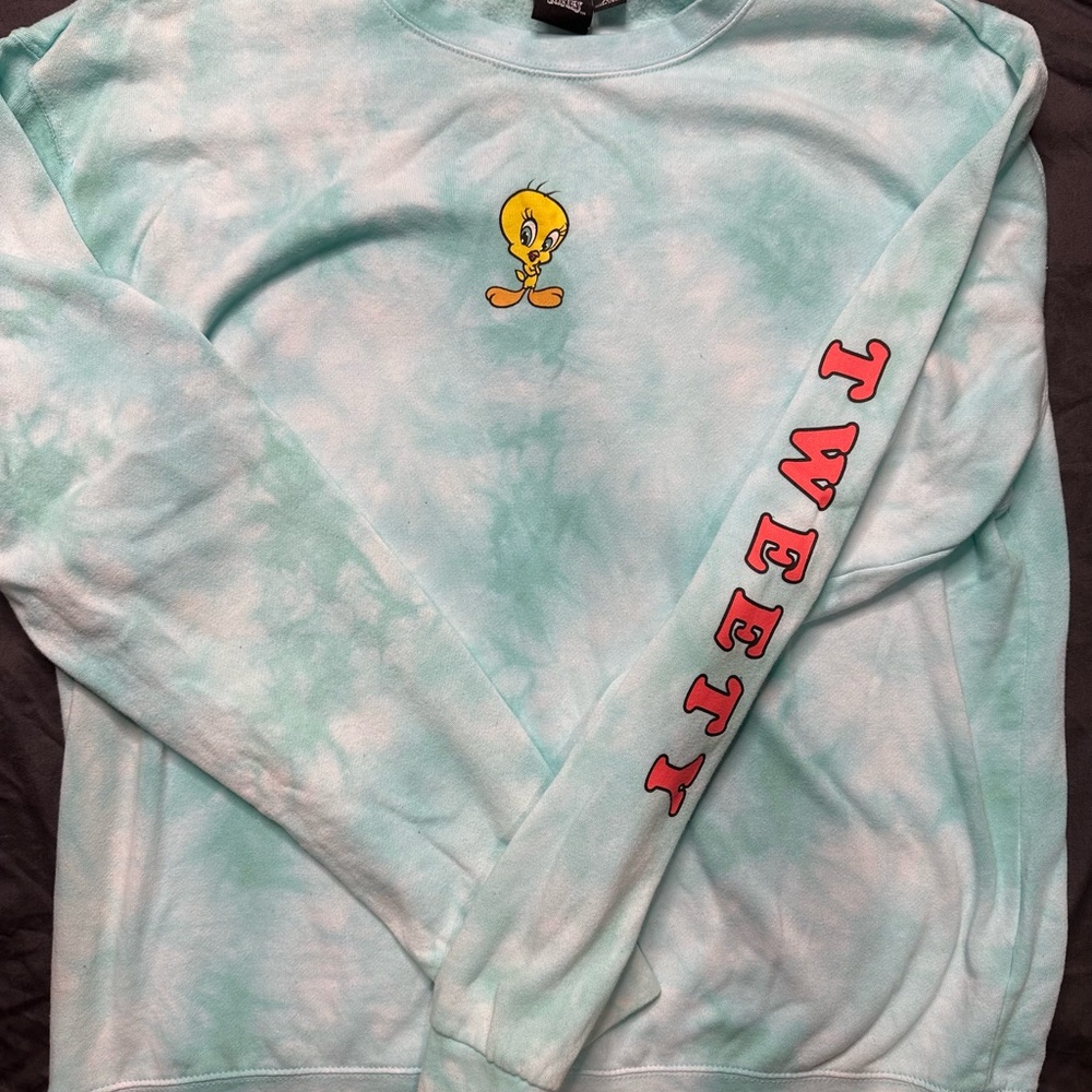 Warner Bros. Tweety Aqua Sweatshirt with Red Lettering